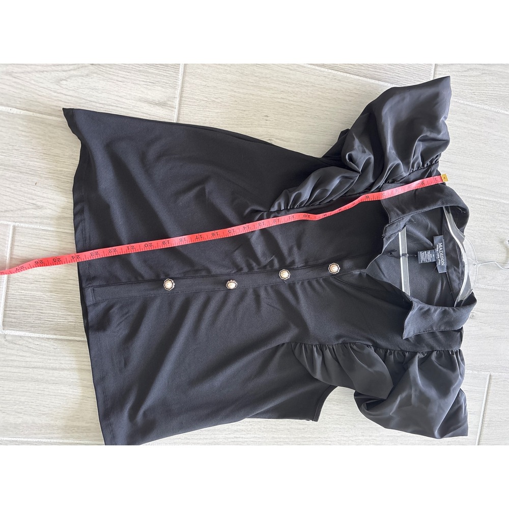 Pearl Button Black Ruffle Puff sleeve Blouse - Picture 9 of 14